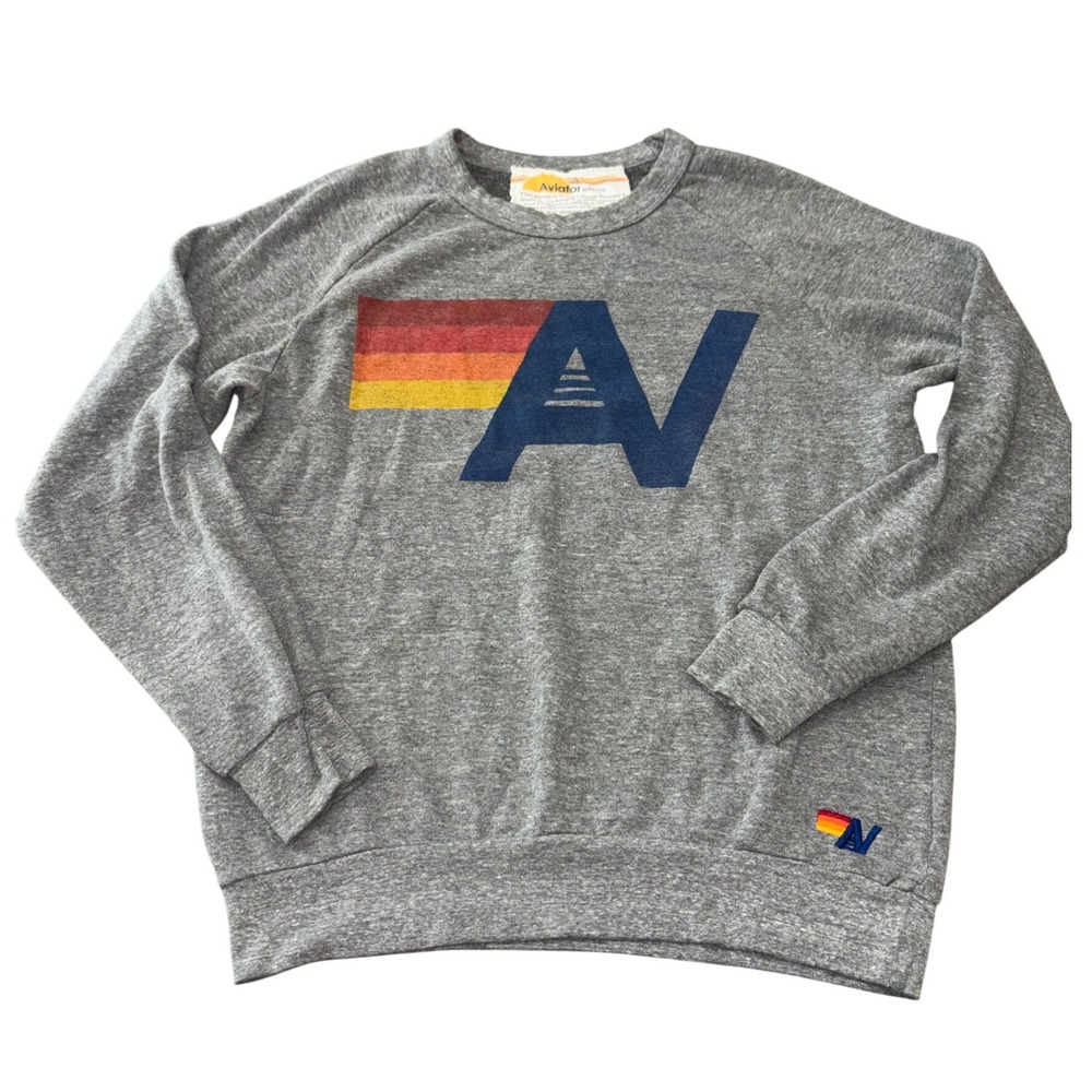 Aviator Nation Logo Crewneck Sweatshirt Gray Made USA Mens Womens Small S